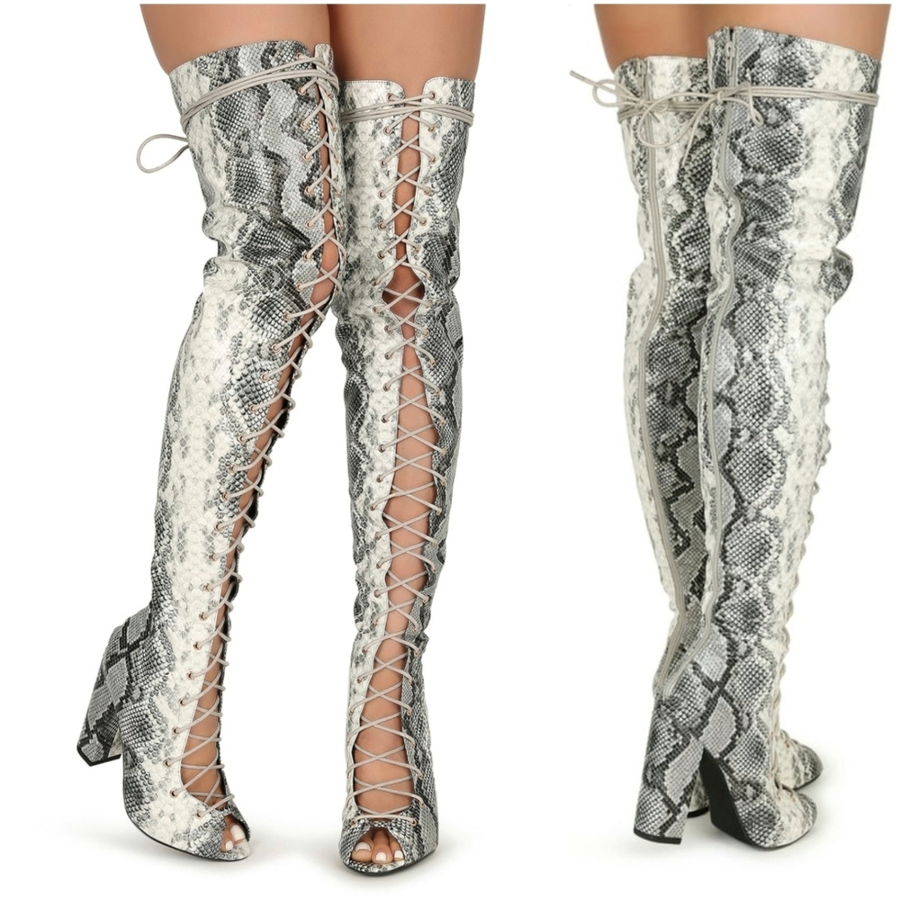 Snakeskin Over the Knee Boots